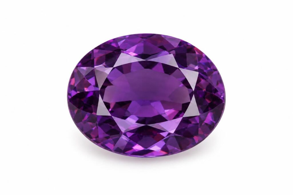 Faceted oval amethyst in an even violet, shown as the unchanged starting stone