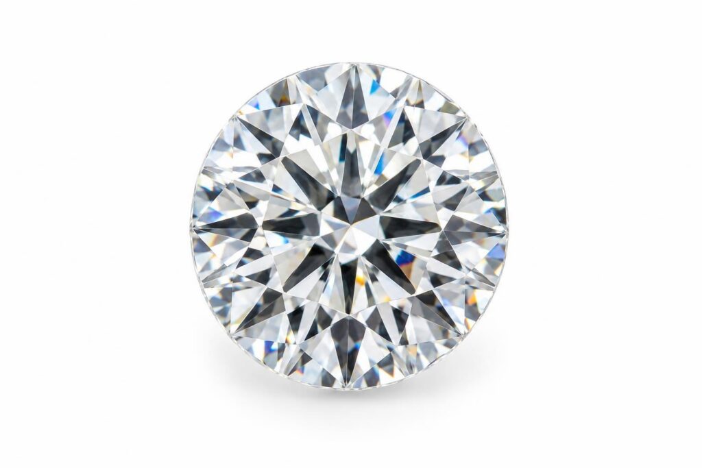 Loose round brilliant diamond with a smooth circular outline, on white