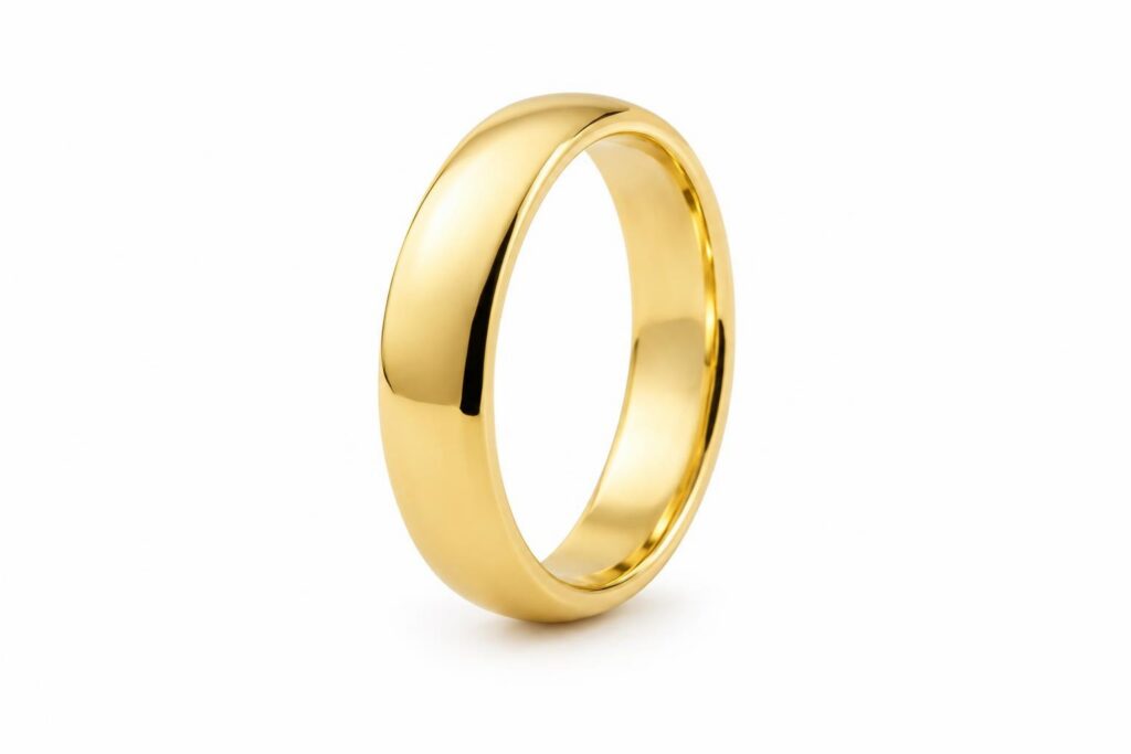Plain polished yellow gold band with no stones or raised details