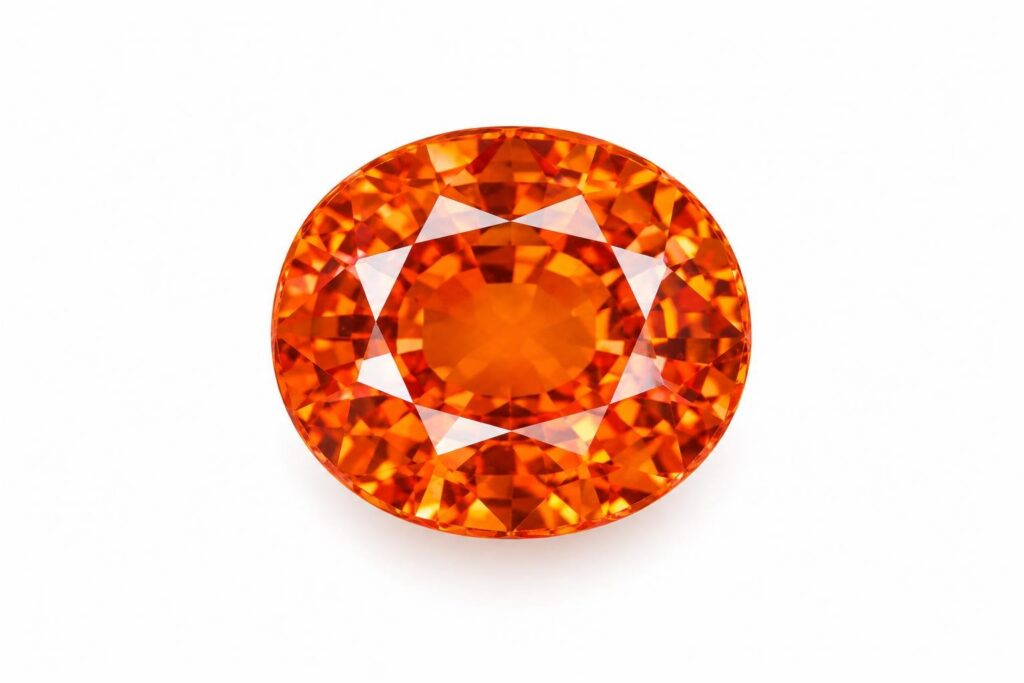 Loose oval-cut orange spinel seen from above on white